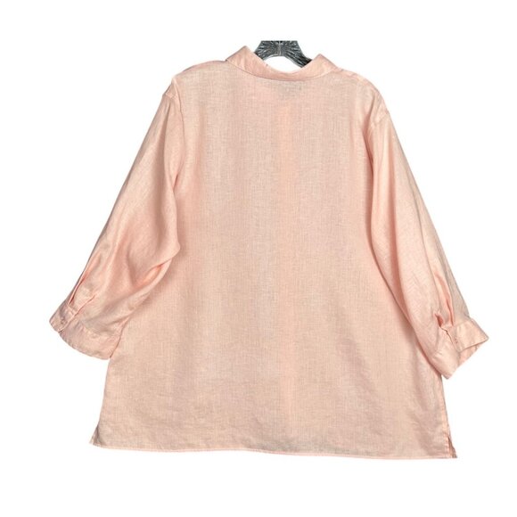 Coldwater Creek Women Plus 2X 100% Linen Blouse Tunic Pastel Peach Button Front - Picture 3 of 6